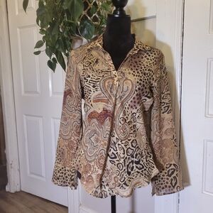 Y2k Paisley and Leopard Print Top W Bell Sleeves/t365